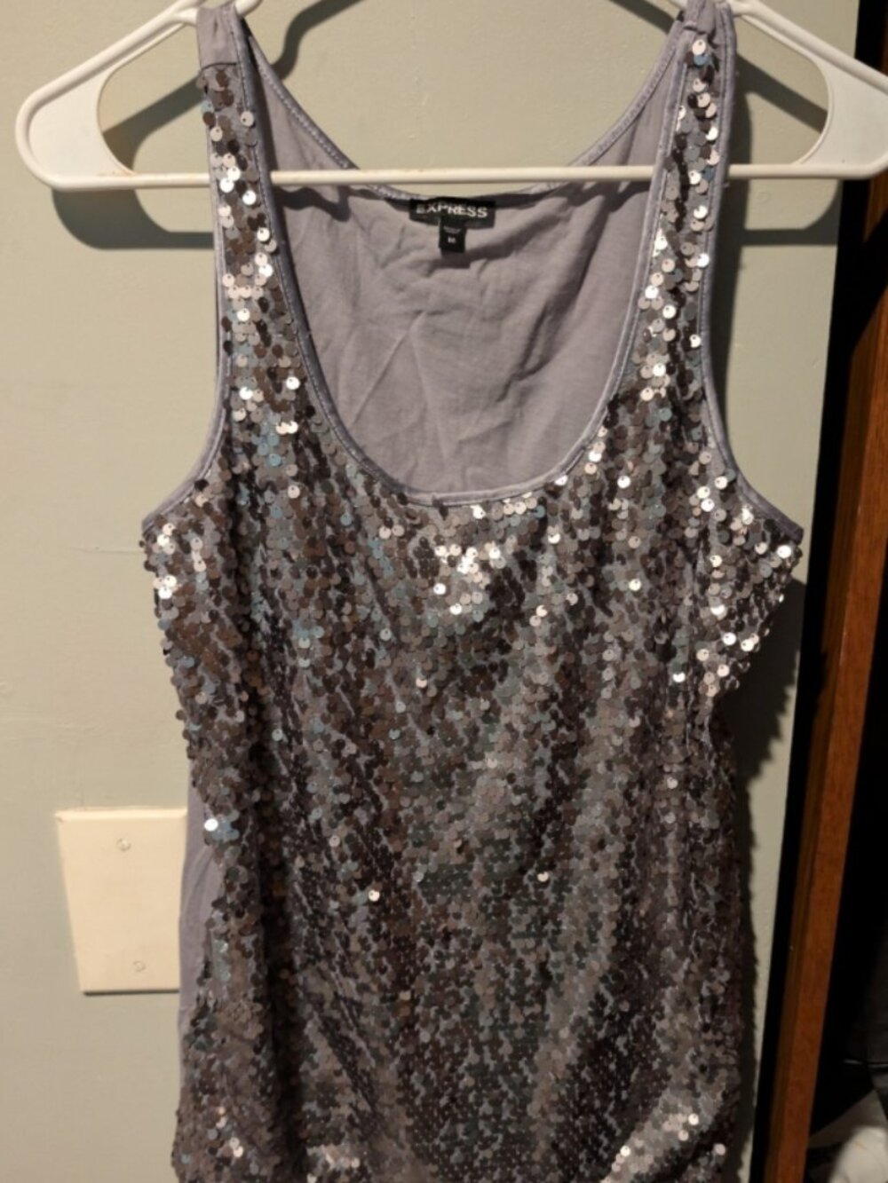Express Womans Tank Sleeveless Sequin Dark Gray/ Silver Size M 2010
